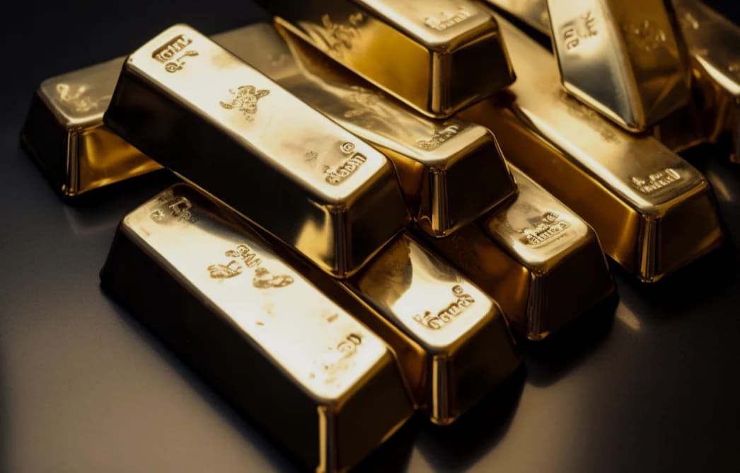 A stack of gold bullion bars